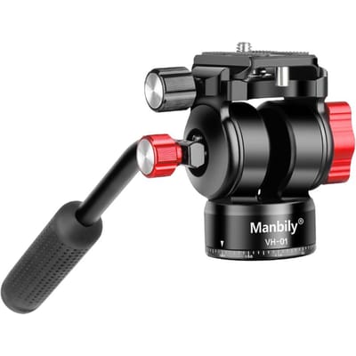 Manbily VH-1 Compact Video Fluid Head Pan Tilt Statiefkop Panorama Balhoofd Statiefbevestiging Aluminium zwart