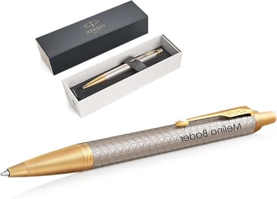 Balpen met gravure - Schrijfgerei cadeau - Persoonlijk cadeau - Soepele QuinkFlow inkt - Warm zilver