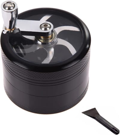 Metalen Kruidenmolen, Grinder met handgreep, Crusher voor specerijen, Pollen Grinder, 4-delige set met schraper, Kruid Grinder met Hand Crank, voor specerijen, kruiden, koffie, kruid (Zwart)