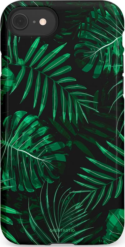 Casetastic hoesje geschikt voor Apple iPhone SE / Apple iPhone 7 / Apple iPhone 8 - Dubbellaagse bescherming - Jungle blad - Fashion Case - Donkergroen Zwart