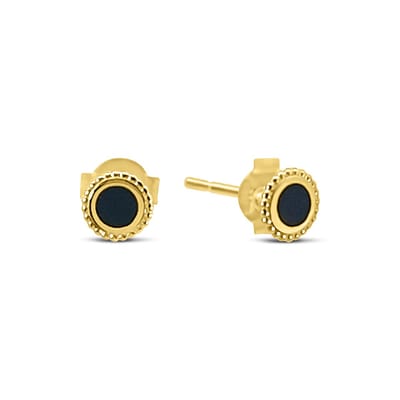 New Bling 9NBSAM-G230258 Gouden Oorknopjes - Rondje - Emaille - Zwart - 4,5mm Doorsnee - 14 Karaat - Goud