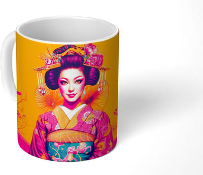 Mok - Koffiemok - Bloemen - Vrouw - Kimono - Roze - Mokken - 350 ML - Beker - Koffiemokken - Theemok