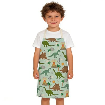 Kinderschort met cartoonprint - Dinosaurusschort - Schilderschort voor kinderen - Geschikt voor koken en schilderen in de keuken - Aanbevolen voor jongens en meisjes met een lengte van 90-135 cm (gewicht onder 70 kg)