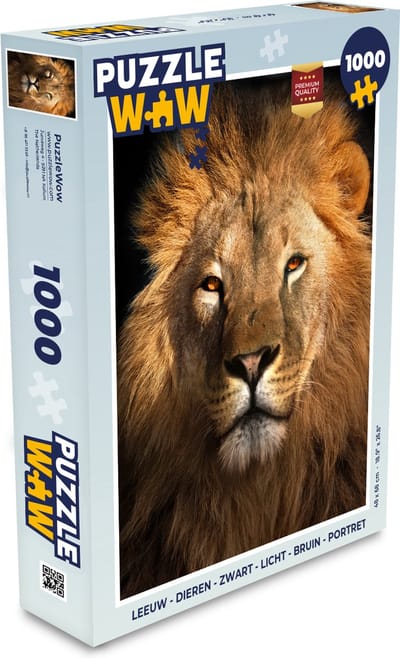Puzzel Leeuw - Dieren - Zwart - Licht - Bruin - Portret - Legpuzzel - Puzzel 1000 stukjes volwassenen