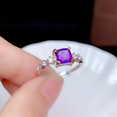 Echte 925 Sterling Zilveren Amethist Sieraden Open Ring Voor Vrouwen Anillos De Bizuteria Trouwringen Anel Edelsteen Vrouwenringen Resizable