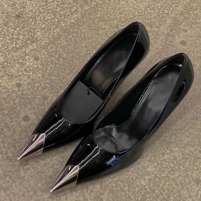 Nieuwe Metalen Puntige Neus Pumps Vrouwen Sexy Super Stiletto Hoge Hakken Mode Feest Bruiloft Schoenen Vrouwen Leer Femmes Chaussures 35 black