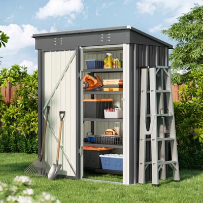 Xbro Tuinhuis – Metalen Gereedschapsschuur – Weerbestendige Tuinberging –Voor Achtertuin, Terras en Grasveld – 87x155x180 cm – Lichtgrijs