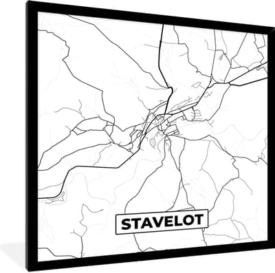 Fotolijst incl. Poster Zwart Wit- Stadskaart – Plattegrond – België – Zwart Wit – Stavelot – Kaart - 40x40 cm - Posterlijst
