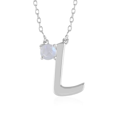 Cavill - Zilveren Halsketting - 925 Sterling Zilver Geplatineerd - 0 42 ct Regenboog Maansteen Rond Slijpsel - Verstelbaar Elegant