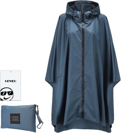 Geweo Regenponcho Volwassenen - Regenmantel Poncho - Raincoat Heren -Fietsponcho - Fietsponcho Fiets Dames - Herbruikbaar- One Size - Unisex - Adjustable Hood en Snap-buttons - Donkerblauw
