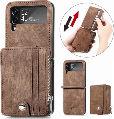 Portemonnee hoesje bruin leren hoesje geschikt voor de geschikt voor Samsung Galaxy Z Flip 4 / Galaxy Flip 4 hoesje - Bruin hoesje van zacht leer geschikt voor Samsung Galaxy Flip 4 - Afneembare portemonnee hoesje bruin