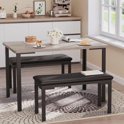 3-delige eettafelset - Ruimtebesparende keukentafelset - Keukentafel van 110 cm voor 4 personen met 2 gestoffeerde banken - voor kleine ruimtes, appartementen, eetkamers en studio's - 110 × 76 × 70 cm - Grils
