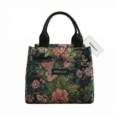Rainbecom - Koeltassen Lunchtas 5,5L Geïsoleerd - Lunch tas Dames & Heren - 22x13.5x19.5 cm Lunchbag voor Werk & School - Koeltas Waterafstotend Polyester - Grote Opening met Rits - Zwart Vintage Rozen
