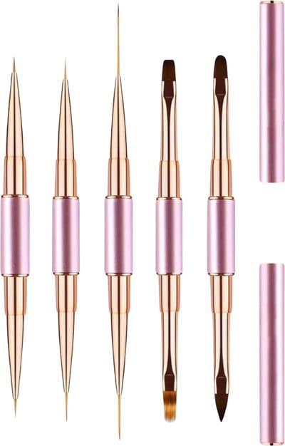 YUBBI Professionele 5-delige Dubbelzijdige Nail Art Penselen Set - Nagellak Acryl Penselen - Fineliner Penseel - Gellak Penselen - Nail Brush - Roze