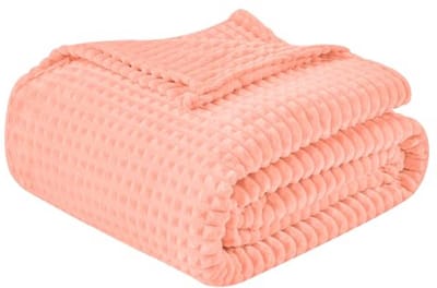 Luxe Fleece Deken Queensize - Zachte en Warme Pluche Deken met Geometrisch Rasterontwerp (Roze, 207 x 229 cm)