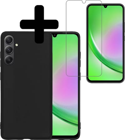 Hoesje - Met Screenprotector - Geschikt voor Samsung Galaxy A34 - Sterk & Shockproof - Back Cover - Siliconen Case - Telefoon Hoes - Telefoonhoesjes - Zwart