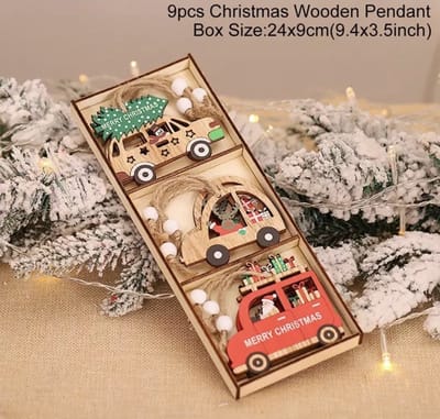 Akyol - Kerstboomhangers - Kerstboom Versiering - Set 9 stuks - houten kerst accesoires -knutselen kerst – Hout – kerstversiering – kerst - feestdagen -kerst tafel decoratie - decoratie kerst -houten kerst decoratie - HOUTEN HANGERS