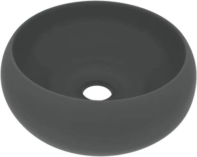 Wastafel Rond Keramiek - Badoom Zonder Rand - Badkamer Inrichting - Matte Afwerking - 40x15 cm - Donkergrijs