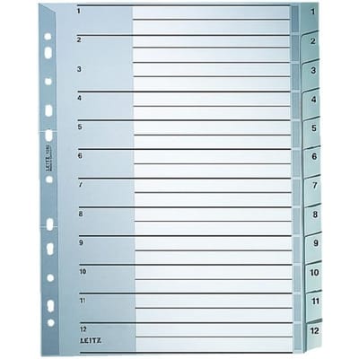 Leitz 1282 Register DIN A4, Bovenbreedte 1-12 Polypropyleen Grijs 12 tabbladen 12820000