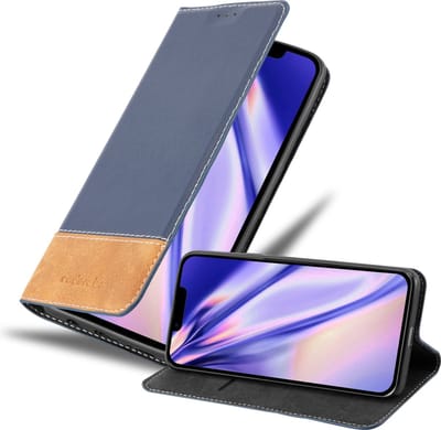 Cadorabo Hoesje geschikt voor Apple iPhone 14 in DONKERBLAUW BRUIN - Beschermhoes met magnetische sluiting, standfunctie en kaartvakje Book Case Cover Etui