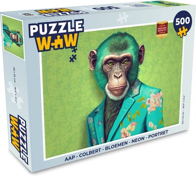 Puzzel Aap - Colbert - Bloemen - Neon - Portret - Legpuzzel - Puzzel 500 stukjes