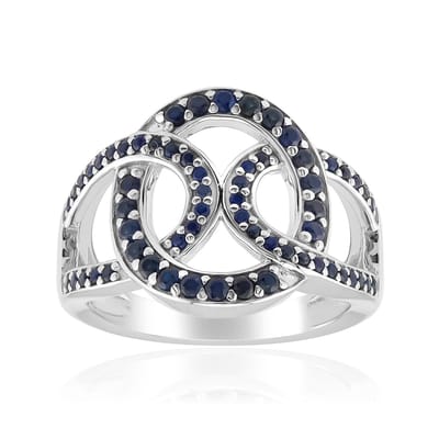 Cavill - Zilveren ring met 62 blauwe saffieren 0,62 ct - 925 Sterling zilver gerhodineerd - Elegante verstrengelde cirkels pavé-zetting