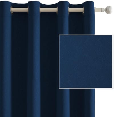 Set Van 2 Thermische Verduisterende Gordijnen, 140x240 CM, Warmte-Isolerende Gordijnen, Geschikt Voor Woonkamer Slaapkamer, Modern Design Met Oogjes, Blauw