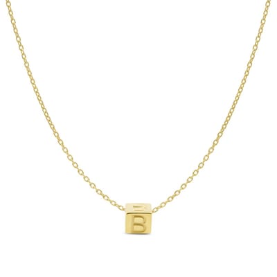 New Bling 9NBG-909B Gouden Letterhanger met Ketting - Letter B - Kubus - 4x4x4mm - Ankerschakel - 0,9 mm Breed - Lengte 38+4+3cm - 14 Karaat - Geelgoud