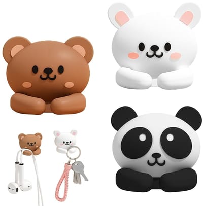 Set van 3 Dieren Kabelhouders - Zelfklevende Siliconen Organiser voor Kabels - Panda en Konijn Design voor een Opgeruimd Bureau