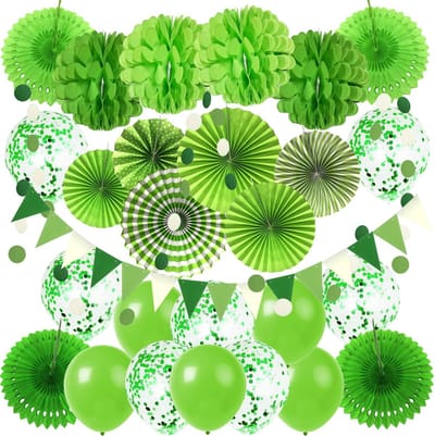 Famanu – Feestdecoratie set met papieren pompons, waaiers en slingers, geschikt voor bruiloft, verjaardag en andere feesten