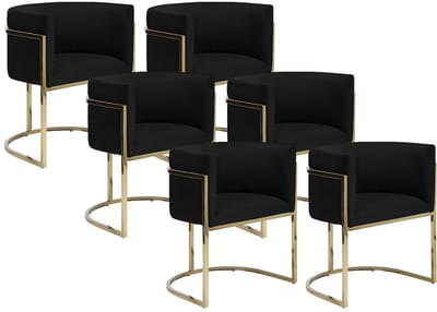 Vente-unique Set van 6 stoelen met armleuningen - Fluweel en roestvrij staal - Zwart en goudkleurig - PERIA