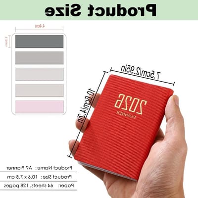 Mini Pocket Journal 2026 met PU Textuur, 128 Pagina's, Dagelijkse Planner, A7 Agenda en Notitieboek met Morandi Sticky Tabs - Perfect voor Afspraakbeheer en Organisatie