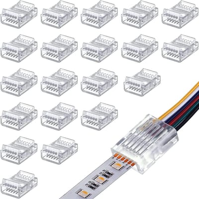 Pack van 20 Solder-vrije LED Strip Connectoren, 6 Pin, 12 mm, Geschikt voor RGB en CCT LED Verlichting, Eenvoudige Aansluiting en Installatie