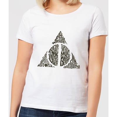 Harry Potter Deathly Hallows Text dames t-shirt - Wit - XS