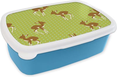 Broodtrommel Blauw - Lunchbox - Brooddoos - Patronen - Hert - Stippen - 18x12x6 cm - Kinderen - Jongen