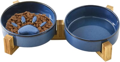 Famanu - Anti-schrok kom voor puppy's, schattige poot patroon antislip keramische kom met standaard - accessoires voor huisdieren binnen buiten tuin camping