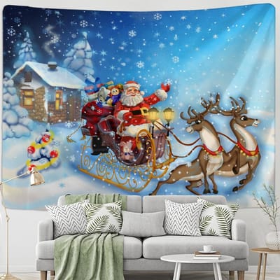 Sneeuwachtig Nachtlandschap Wandtapijt Muurhanger Kerstcadeau Nieuwjaar Boheemse Stijl Hekserij Huisdecoratie 95x70cm