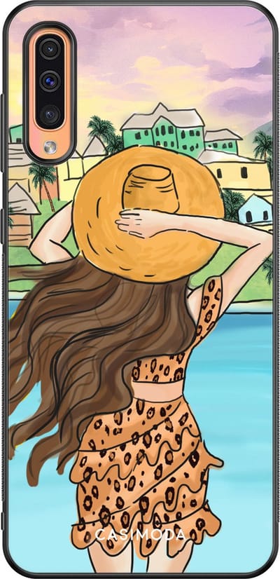 Casimoda® hoesje - Geschikt voor Samsung Galaxy A50 - Sunset Girl - Zwart TPU Backcover - Geen opdruk - Multi