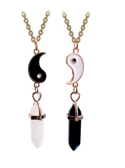 Bixorp Friends & Gems BFF ketting voor 2 Yin Yang 2 helften met Obsidiaan & Bergkristal Edelstenen - Goudkleurig - Vriendschapsketting Meisjes Edelsteen - Best Friends Ketting Vriendschap Cadeau voor Twee