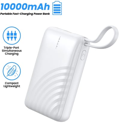 Musson Powerbank 10.000mAh met geïntegreerde USB-C Kabel 22.5W Wit