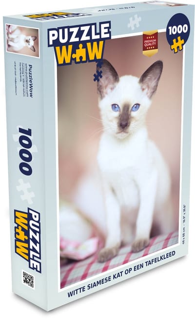Puzzel Witte Siamese kat op een tafelkleed - Legpuzzel - Puzzel 1000 stukjes volwassenen