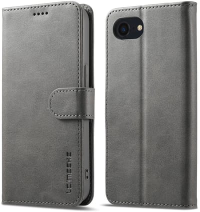 LC.IMEEKE Hoesje - Geschikt voor iPhone 16e / 17e Hoesje - LC.IMEEKE Luxe Book Case - Grijs