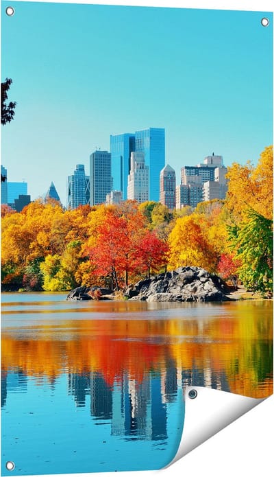 Gards Tuinposter Central Park in New York tijdens de Herfst - 60x90 cm - Tuindoek - Tuindecoratie - Wanddecoratie buiten - Tuinschilderij