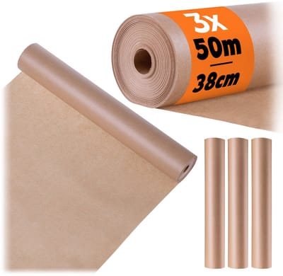KADAX 3 x bakpapier op rol, 38 cm x 50 m, perkamentpapier met siliconencoating aan beide zijden, antiaanbak hittebestendig, bakpapier, bakaccessoires
