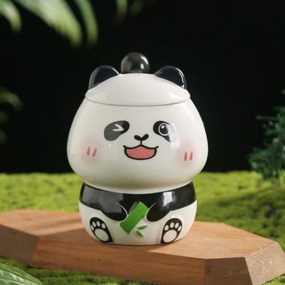 Tasse à rouler en céramique motif panda de dessin animé, tasse de grande valeur pour la maison et le bureau, design en relief avec couvercle, cuillère, tasse à eau 301-400ml