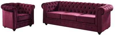Vente-unique Driezitsbank en fauteuil CHESTERFIELD - velours - paars