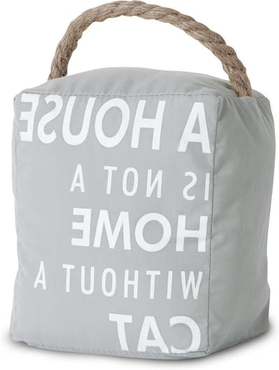 Katten Deurstopper - Deurblokker Kat - Deur Open Houden - Met Tekst - 5 Inch - Grijs Wit