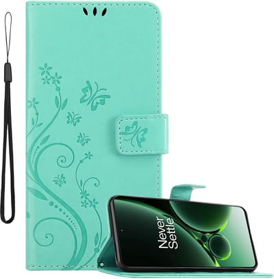 Cadorabo Hoesje geschikt voor OnePlus Nord 3 5G in BLOEMEN TURKOOIS - Beschermhoes in bloemmotief met magnetische sluiting, standfunctie en kaartsleuven Book Case Cover Etui