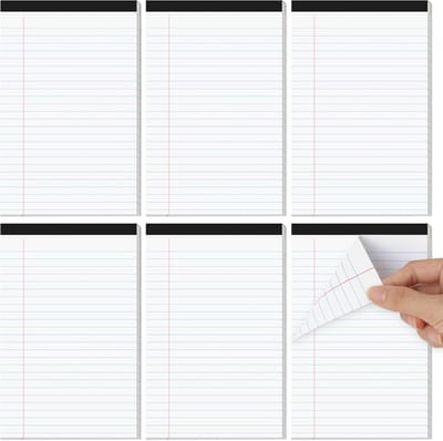 6x Rechthoekige Schrijfblokken 12.7x20.3 cm Wit, Klein Notitieblok met Smalle Lijnvoering