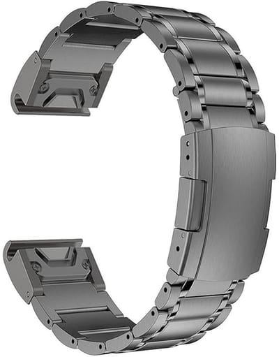 Titanium bandje - RVS - geschikt voor Garmin Fenix 5 / 5 Plus / 6 / 6 Pro / 7 / 7 Pro / 8 (47 mm) / E (47 mm) / Epix (Pro) (2) 47 mm/ Quatix 5 / 6 / 7 / 7 Pro / Approach S60 / S62 / S70 47 mm / MARQ / D2 Delta / D2 Mach 1 / Descent G1 - grijs